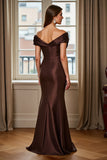 Off the Shoulder Mermaid Satin Brown Mother of the Bride Dress