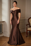 Off the Shoulder Mermaid Satin Brown Mother of the Bride Dress
