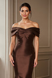 Off the Shoulder Mermaid Satin Brown Mother of the Bride Dress