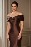 Off the Shoulder Mermaid Satin Brown Mother of the Bride Dress