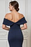 Navy Mermaid Off the Shoulder Mother of the Bride Dress with Appliques