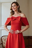 Red A Line Off the Shoulder Midi Mother Of the Bride Dress with Bow