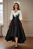 Black and White High Low A Line Mother of the Bride Dress wth Appliques