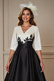 Black and White A Line High Low Mother of the Bride Dress wth Appliques