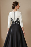 High Low Satin A Line Black and White Mother of the Bride Dress with Appliques