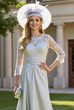 Silver Satin A Line Mother of the Bride Dress with Appliques