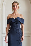 Navy Off the Shoulder Mermaid Mother of the Bride Dress with Appliques