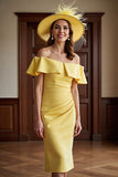 Daffodil Off the Shoulder Ruched Bodycon Midi Mother of the Bride Dress