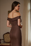 Off The Shoulder Mermaid Satin Brown Formal Dress With Draped Bow