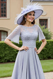 Silver A Line Mother Of The Bride Dress With Appliques