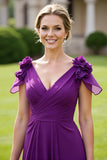 Grape A Line Mother Of The Bride Dress With 3D Flowers