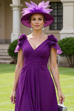Grape A Line Mother Of The Bride Dress With 3D Flowers