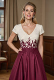Burgundy A Line Mother Of The Bride Dress With Appliques