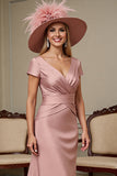 Dusty Rose Satin Sheath Mother Of The Bride Dress