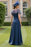 Navy Ruched A Line Mother Of The Bride Dress