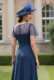 Navy Ruched A Line Mother Of The Bride Dress