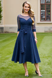 Navy A Line Midi Mother Of The Bride Dress