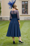 Navy A Line Midi Mother Of The Bride Dress