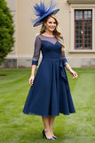 Navy A Line Midi Mother Of The Bride Dress