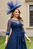 Navy A Line Midi Mother Of The Bride Dress