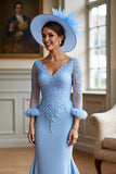 Sky Blue Mermaid Mother Of The Bride Dress With Appliques