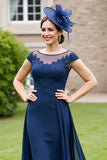 Navy A Line Mother Of The Bride Dress With Appliques