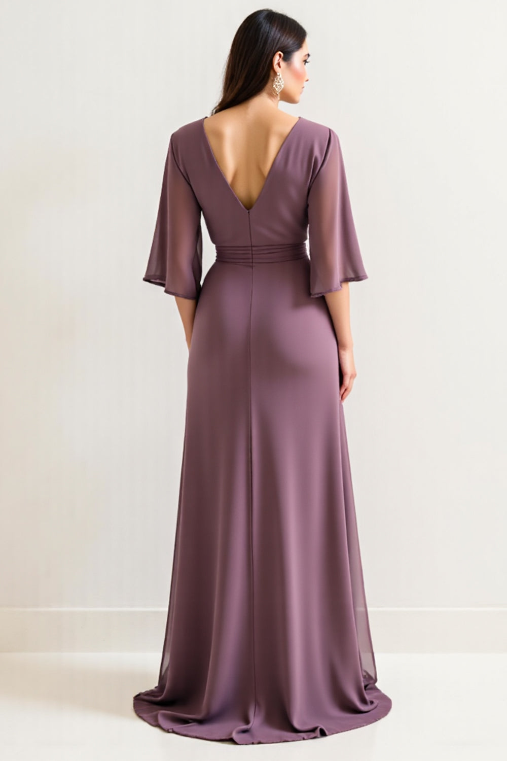 Purple A Line V Neck Mother Of The Bride Dress With Slit