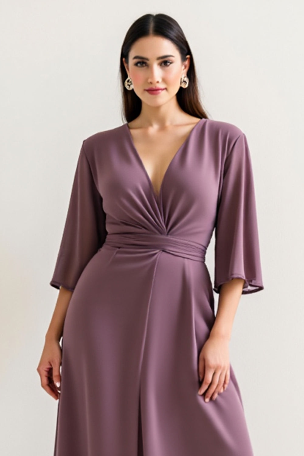 Purple A Line V Neck Mother Of The Bride Dress With Slit