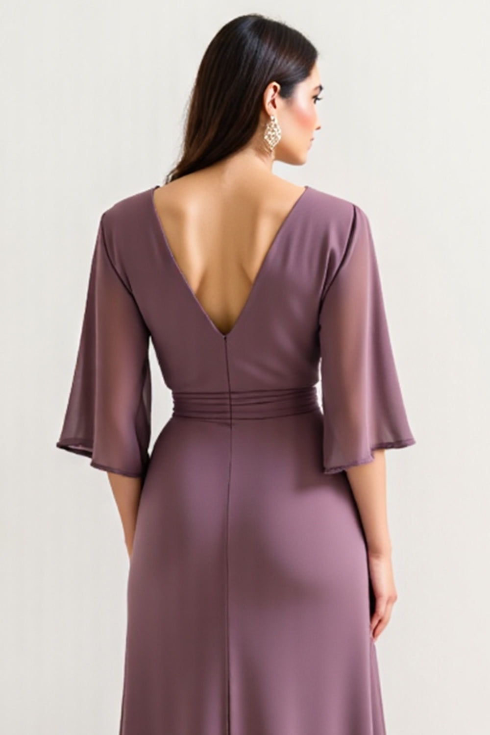 Purple A Line V Neck Mother Of The Bride Dress With Slit