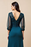 Blue A Line Long Mother Of The Bride Dress With Appliques