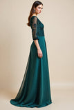 Blue A Line V Neck Long Mother Of The Bride Dress With Appliques