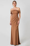 Brown Off the Shoulder Mermaid Long Mother of the Bride Dress with Ruffles