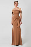 Brown Off the Shoulder Mermaid Long Mother of the Bride Dress with Ruffles