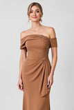Brown Off the Shoulder Mermaid Long Mother of the Bride Dress with Ruffles