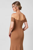 Brown Off the Shoulder Mermaid Long Mother of the Bride Dress with Ruffles
