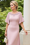 Dusty Rose Sheath Satin Long Mother of the Bride Dress