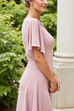Dusty Rose Sheath Satin Long Mother of the Bride Dress
