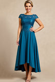 Peacock Blue A Line Long Mother of the Bride Dress with Lace