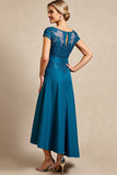 Peacock Blue A Line Long Mother of the Bride Dress with Lace