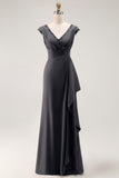 Steel Grey Mermaid Chiffon Long Mother of the Bride Dress with Ruffles