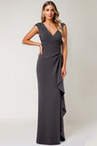 Steel Grey Mermaid Chiffon Long Mother of the Bride Dress with Ruffles