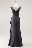 Mermaid Steel Grey Pleated Chiffon Choir Dress with Beading