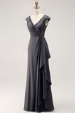 Mermaid Steel Grey Pleated Chiffon Choir Dress with Beading