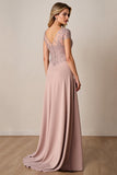 Dusty Rose A Line Satin Long Mother of the Bride Dress with Lace