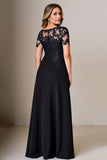 Black Sheath Satin Long Mother of the Bride Dress with Appliques