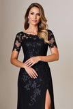 Black Sheath Satin Long Mother of the Bride Dress with Appliques