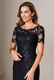 Black Sheath Satin Long Mother of the Bride Dress with Appliques