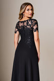 Black Sheath Satin Long Mother of the Bride Dress with Appliques