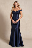 Sparkly Navy Satin Mermaid Long Mother of the Bride Dress