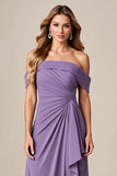 Tahiti A Line Ruched Ankle Length Mother of the Bride Dress with Ruffles